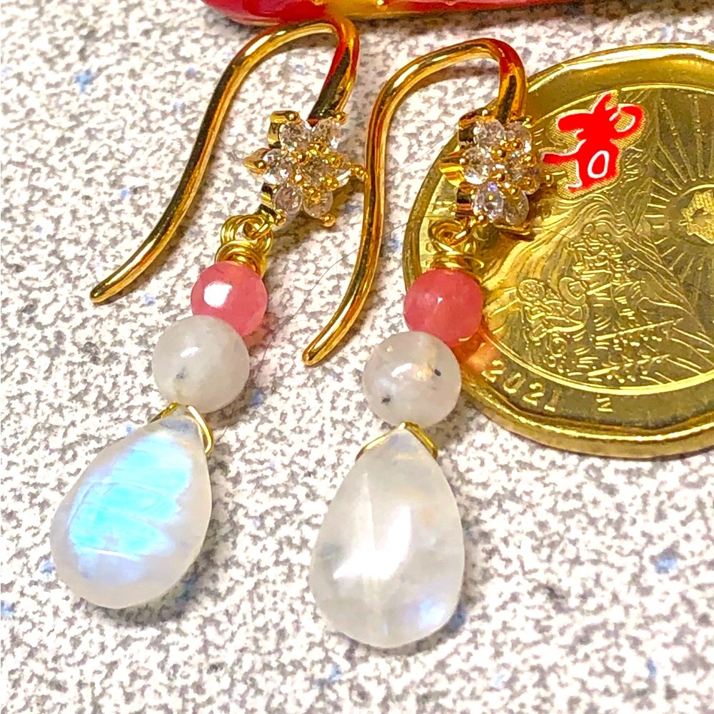 🌓 genuine moonstone and pink tourmaline earrings